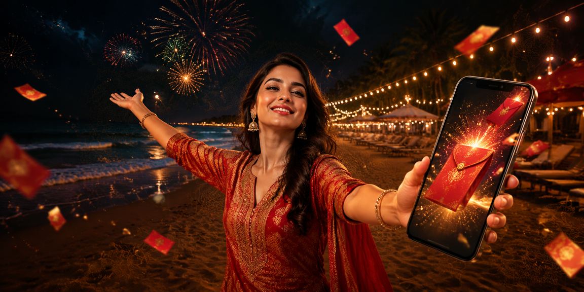 A user enjoying the 9995 Red Envelope bonus on the Cox's Bazar sea beach